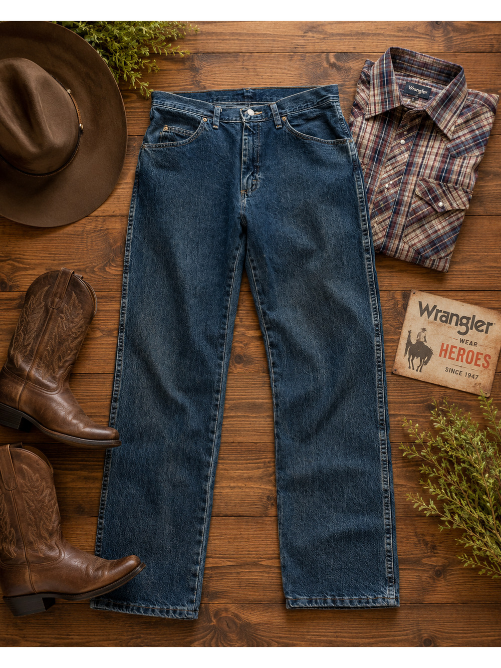 Vintage Wrangler Hero Originals Jeans 33x32 Dark Wash Straight Leg Denim